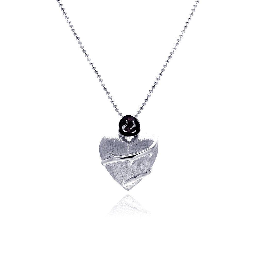 Silver 925 Rhodium Plated Clear CZ Heart Pendant Necklace