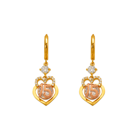 Fancy 15 Anos Double Heart CZ Earrings