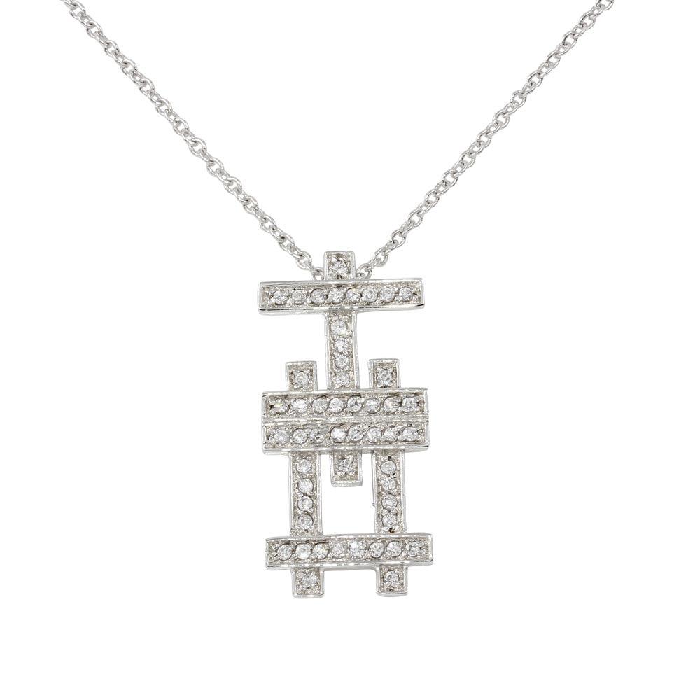 Rhodium Plated 925 Sterling Silver Symbol Necklace with CZ