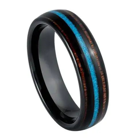 Black IP Plated with Koa Wood & Crushed Turquoise Inlay