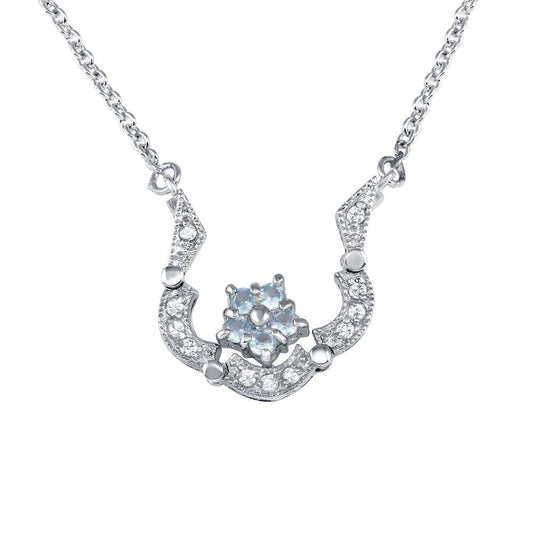 Rhodium Plated 925 Sterling Silver CZ Flower Pendant Necklace