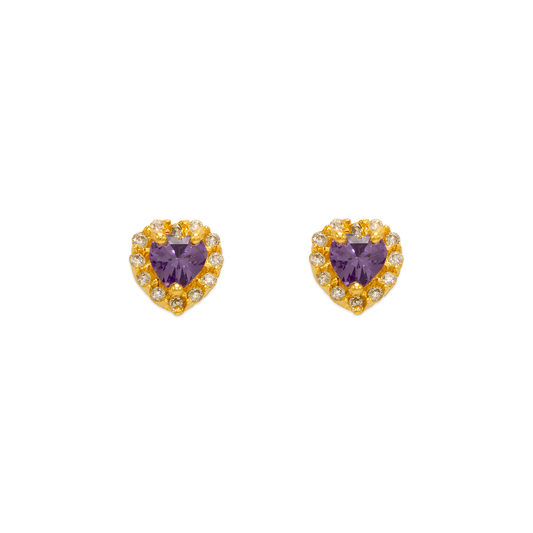 Purple Heart CZ Stud Earrings