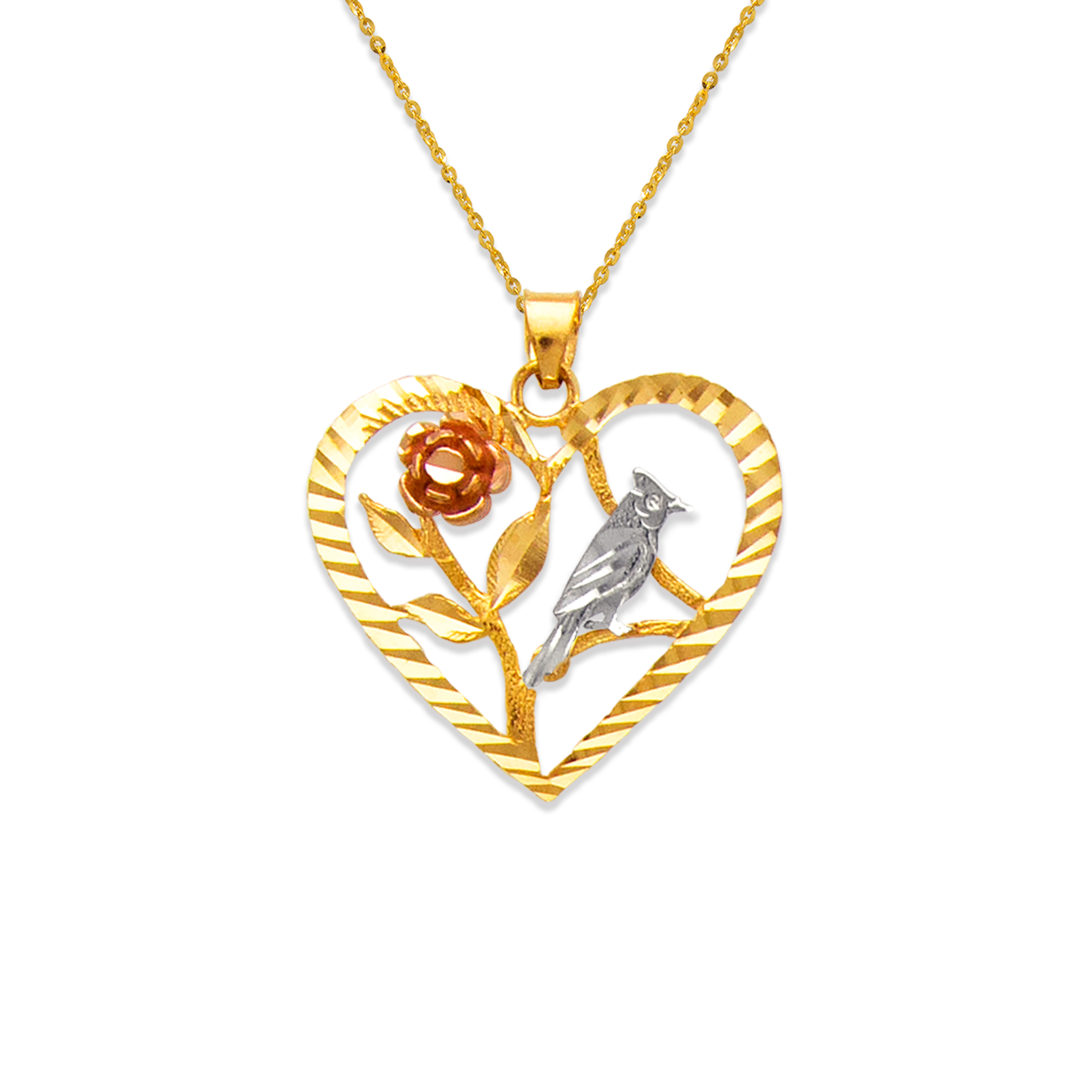 Rose and Dove Heart Pendant