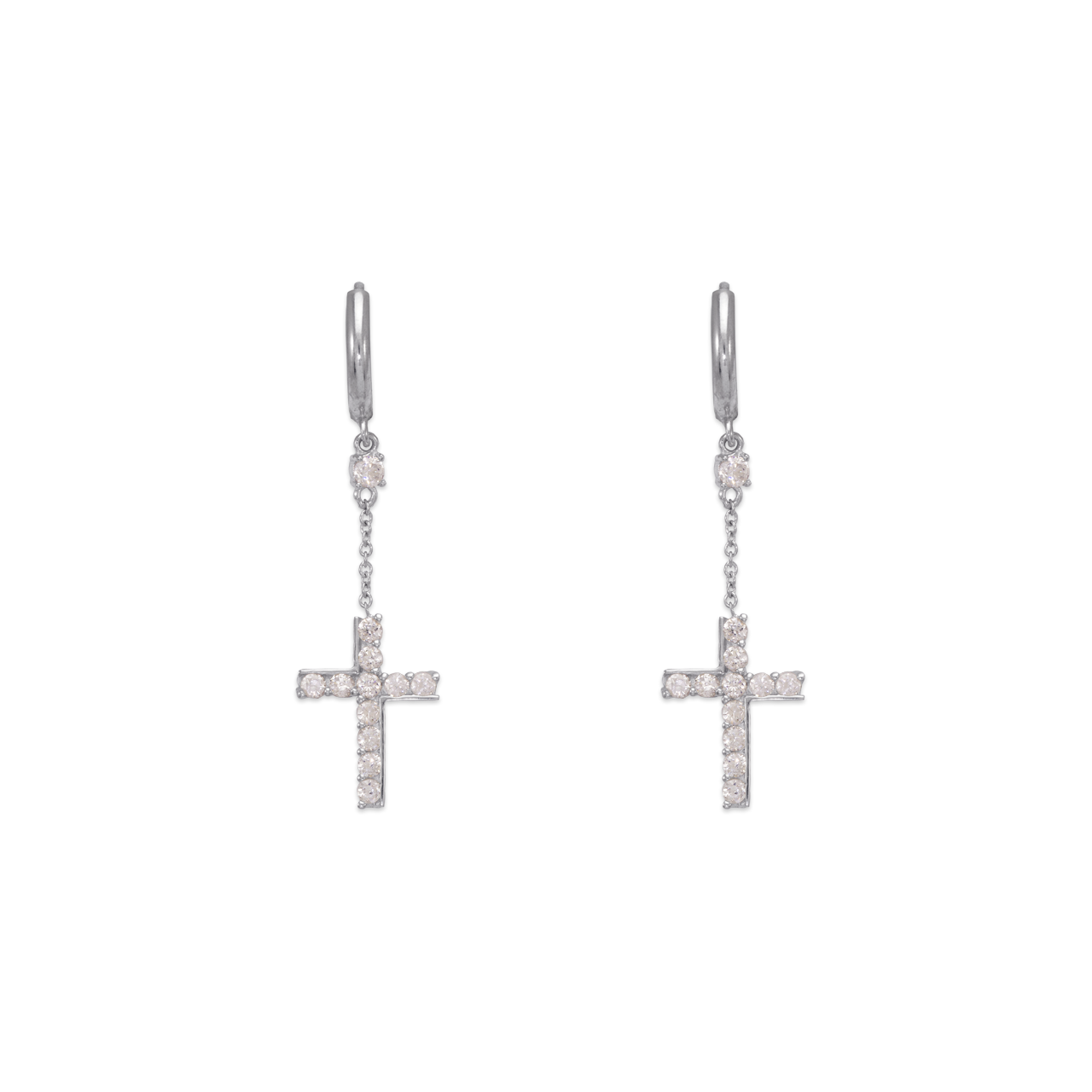 Fancy Cross Dangling CZ Earrings