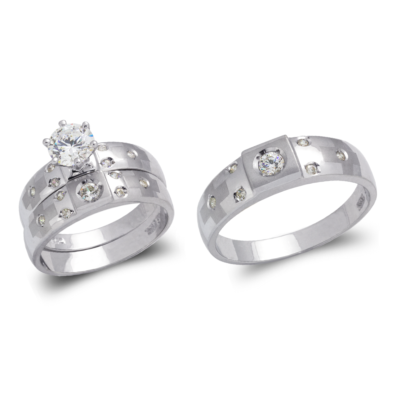 White Wedding Trio Ring Set