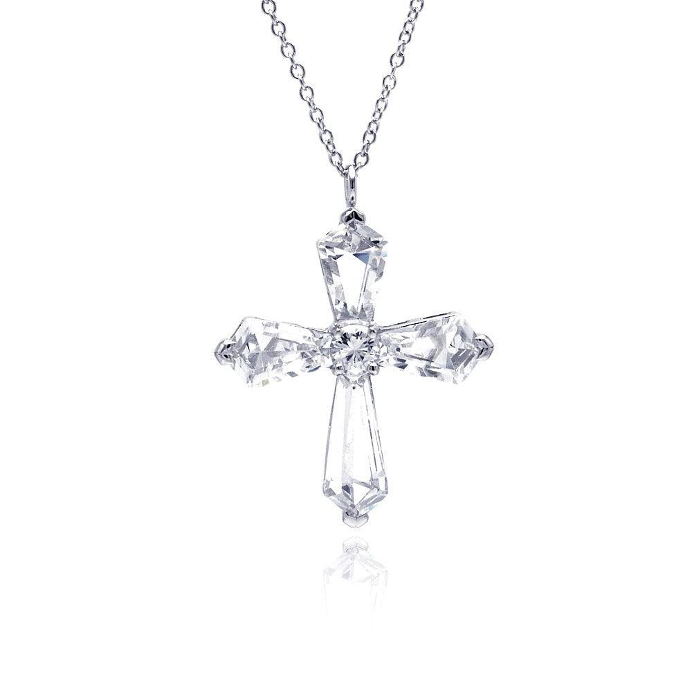 Silver 925 Rhodium Plated Cross CZ Necklace