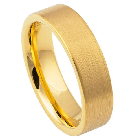 Tungsten Ring Yellow GOLD IP Plated Brushed Pipe Cut Band