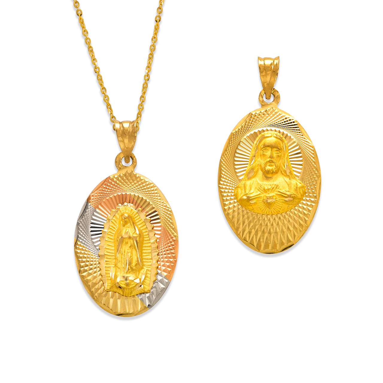 Oval Guadalupe & Sacred Heart Two-Sided Scapular Pendant