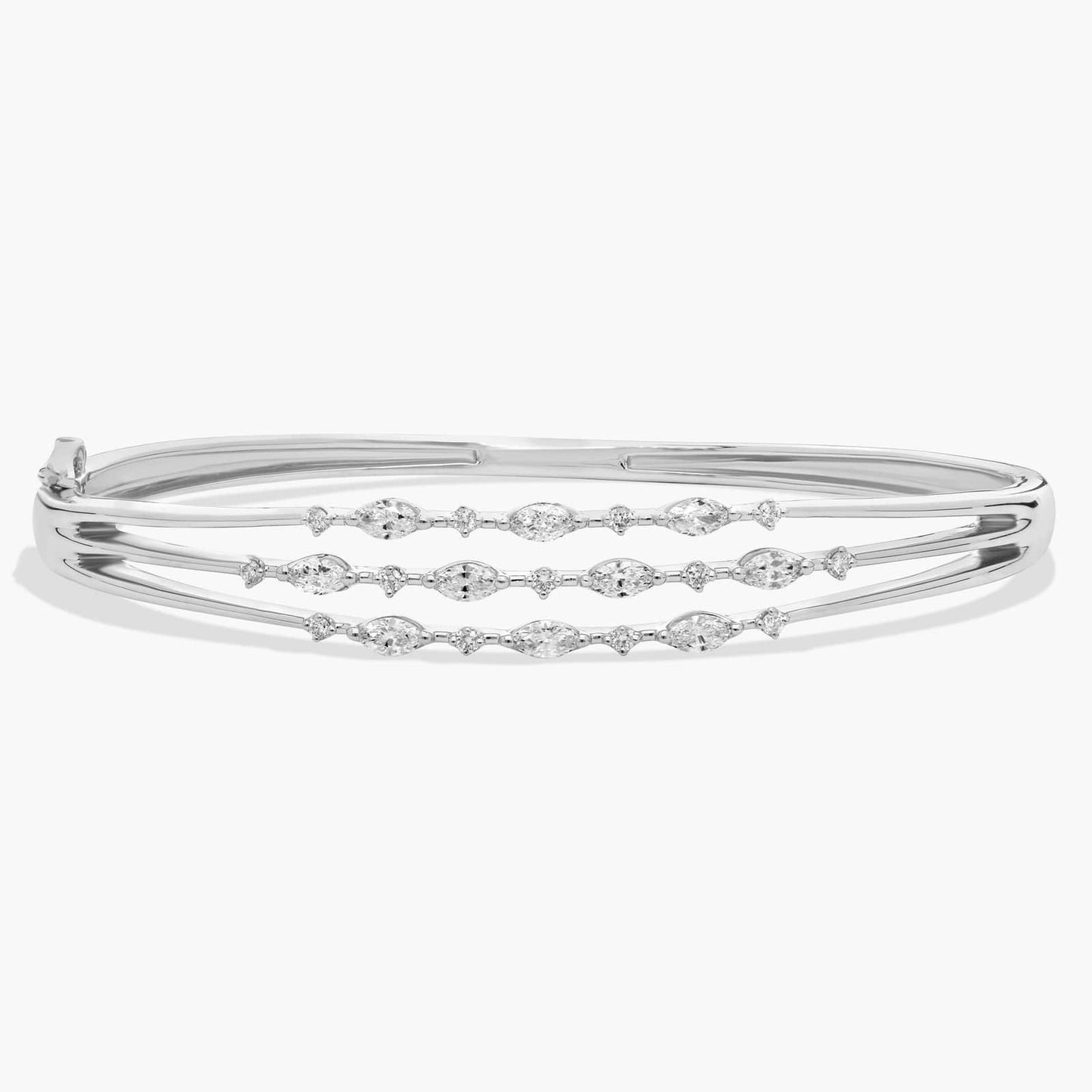 Multi-Row Marquise and Round Alternating Diamond Bangle Bracelet