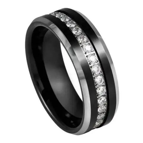 Black IP Plated White CZ Eternity Beveled Edge