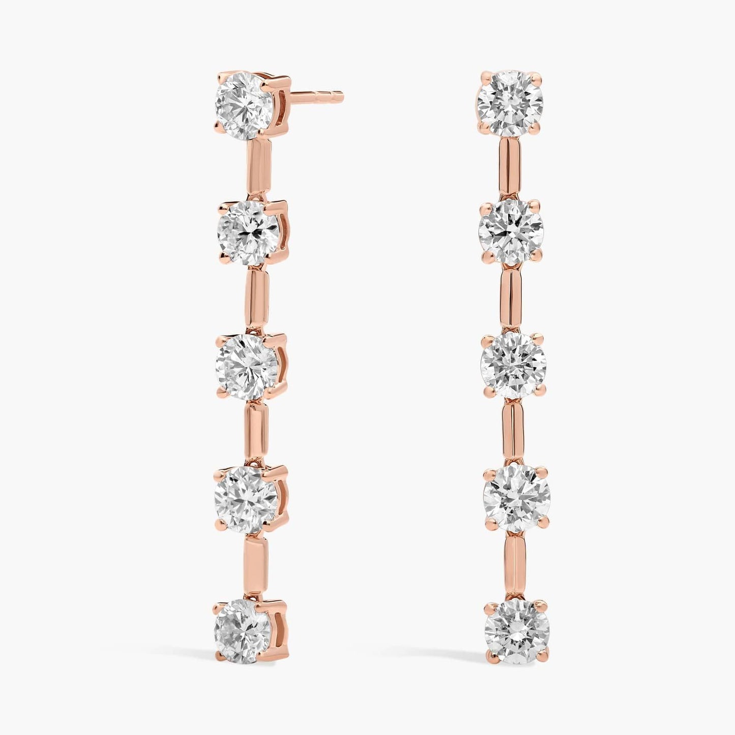 Round Diamond Line Drop Earrings