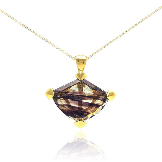 Silver 925 Gold Plated Brown Stripe CZ Necklace