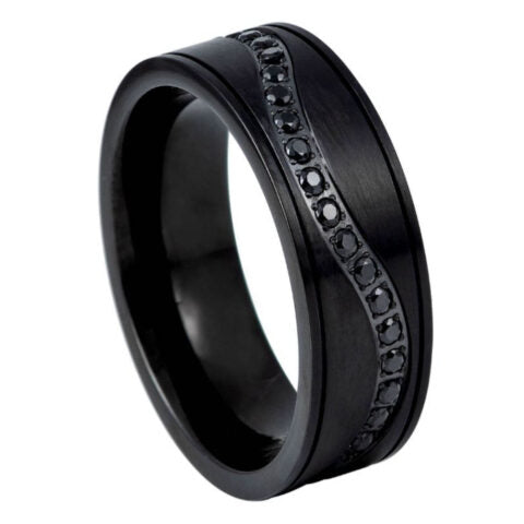 Black IP Plated Single Winding Row Black CZ Eternity