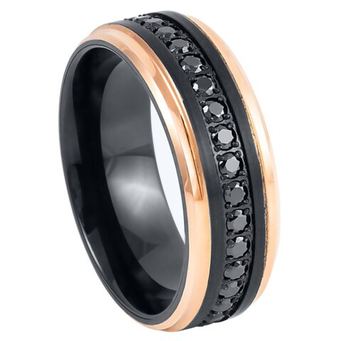 Black IP Plated Rose Gold IP Edges Black CZ Round Cut Eternity