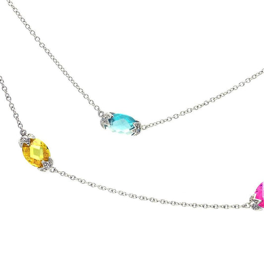 Silver 925 Rhodium Plated Colorful Stones CZ Pendant Necklace