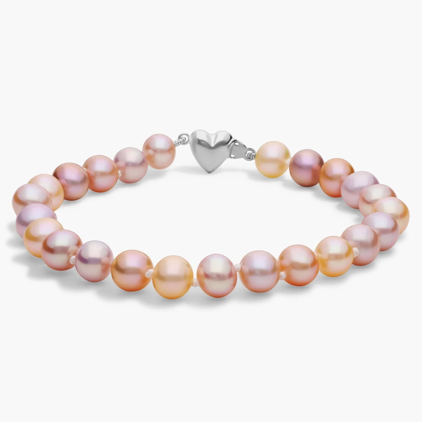 Multicolored Freshwater Cultured Pearl Bracelet with Sterling Silver Heart Clasp