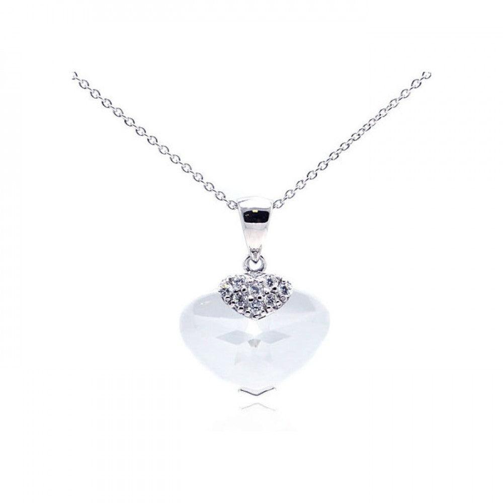 Silver 925 Rhodium Plated Clear CZ Heart Pendant Necklace