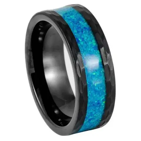 Black IP Etched with Blue Synthetic Opal Inlay