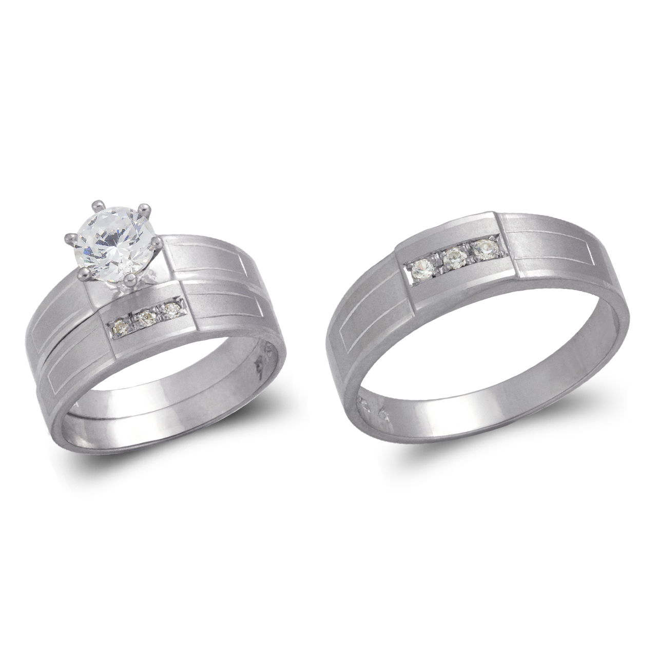 White Wedding Trio Ring Set