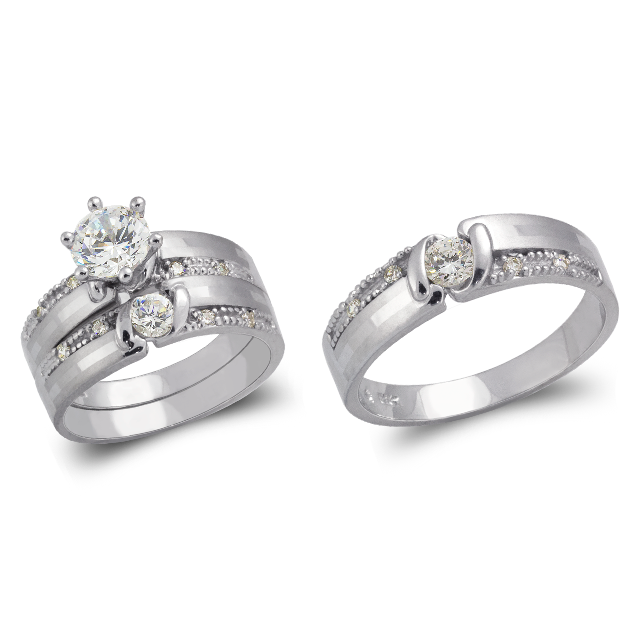 White Wedding Trio Ring Set