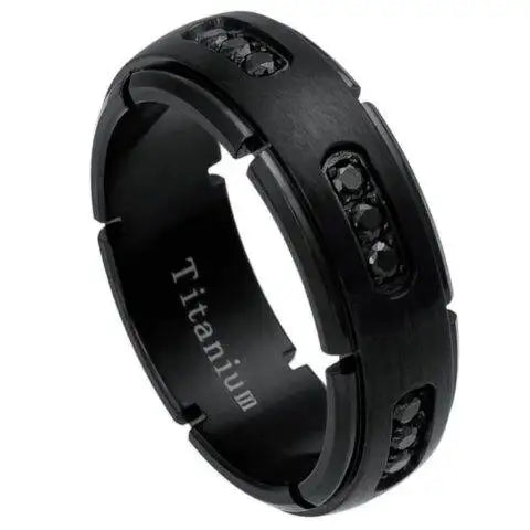 Black IP Plated Titanium Ring with 18 Black CZs