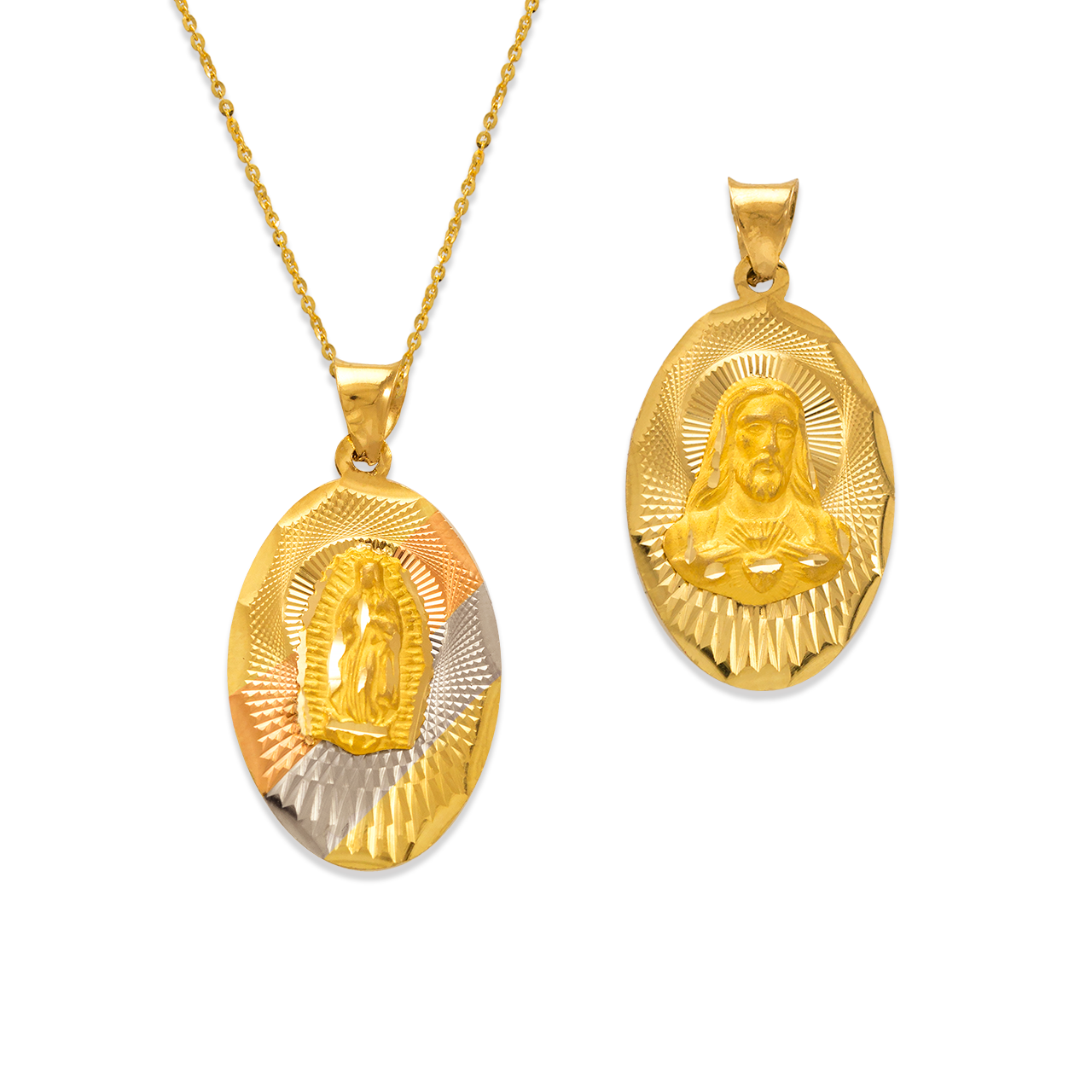 Oval Guadalupe & Sacred Heart Two-Sided Scapular Pendant