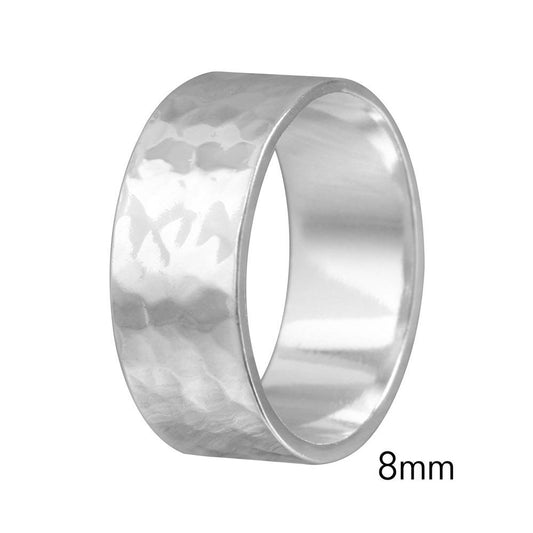 925 Sterling Silver Hand Hammered Wedding Band Flat Ring