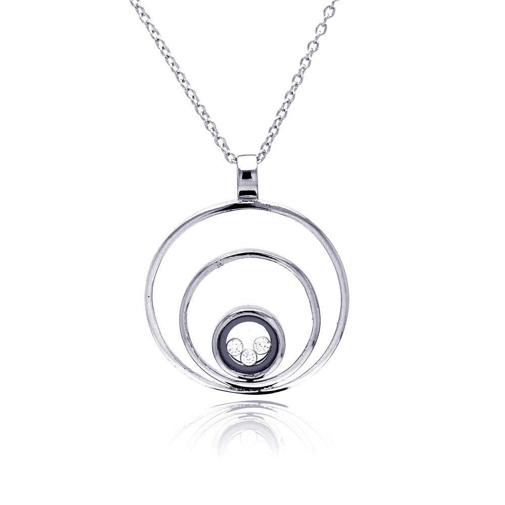 Silver 925 Rhodium Plated Circles Pendant Necklace