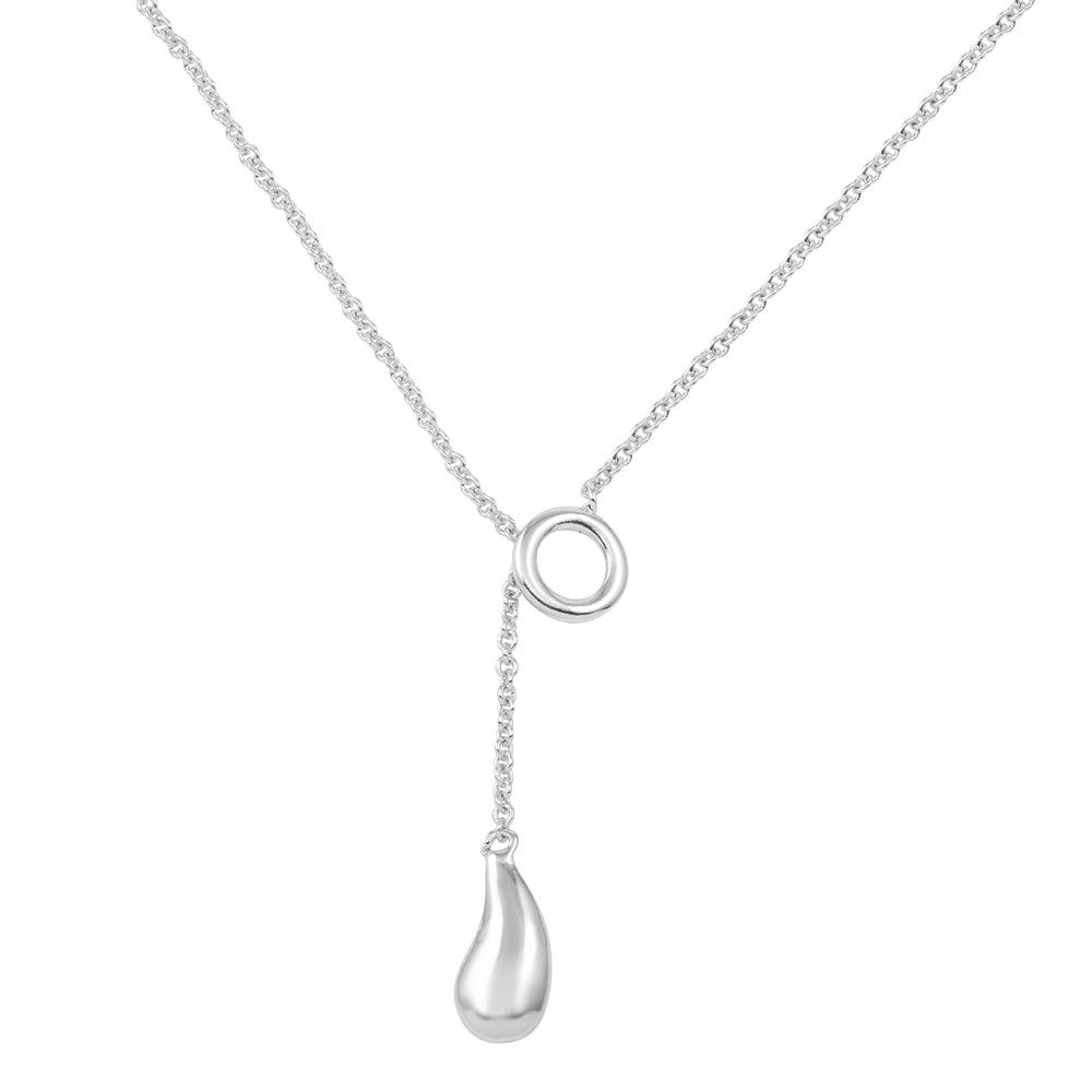 Rhodium Plated 925 Sterling Silver Teardrop Necklace