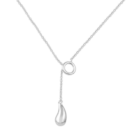 Rhodium Plated 925 Sterling Silver Teardrop Necklace