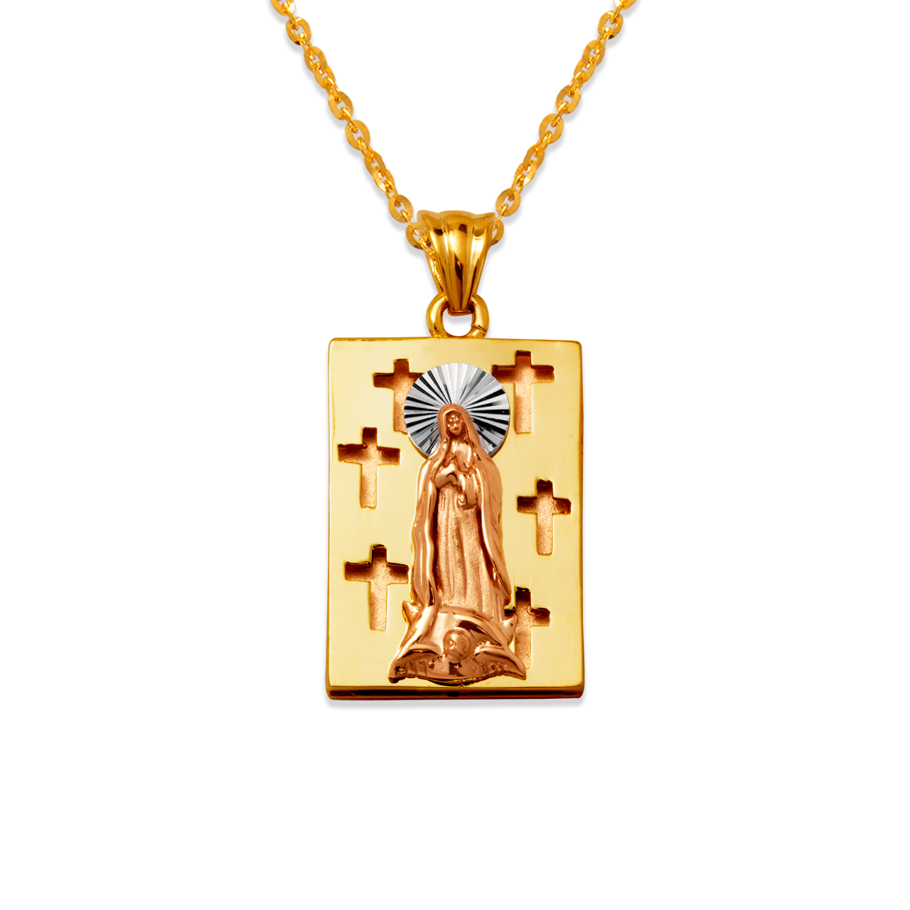 Fancy Guadalupe with Cross Design Pendant