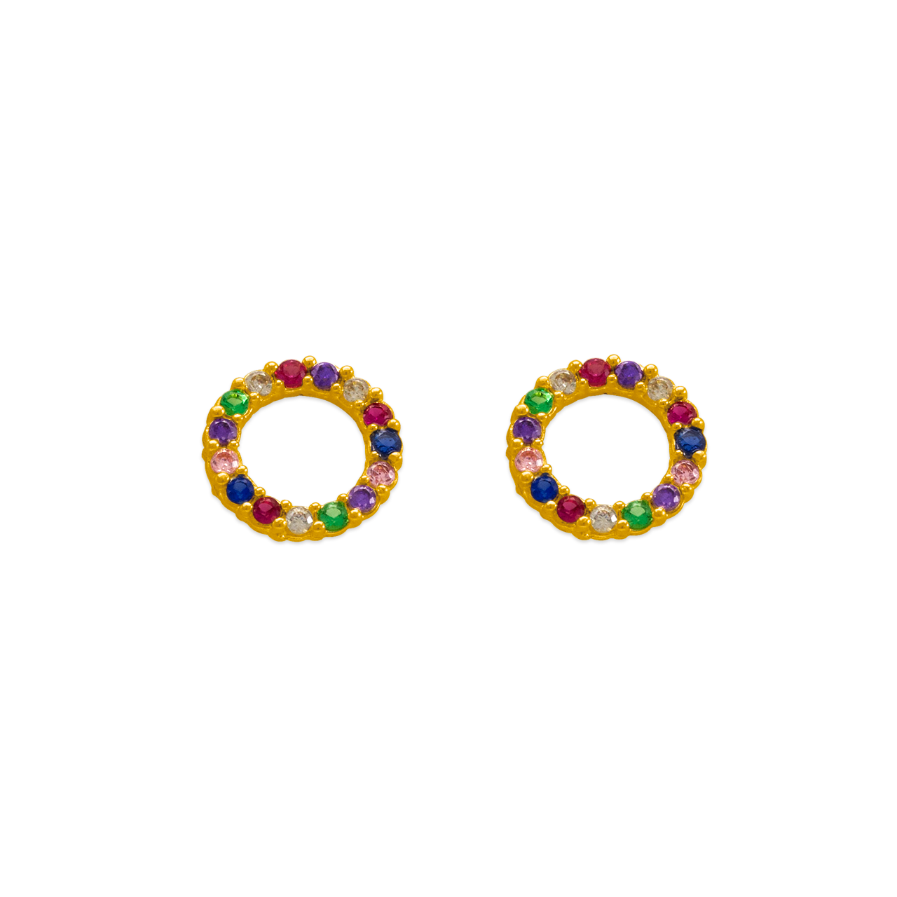 Rainbow Circle CZ Stud Earrings