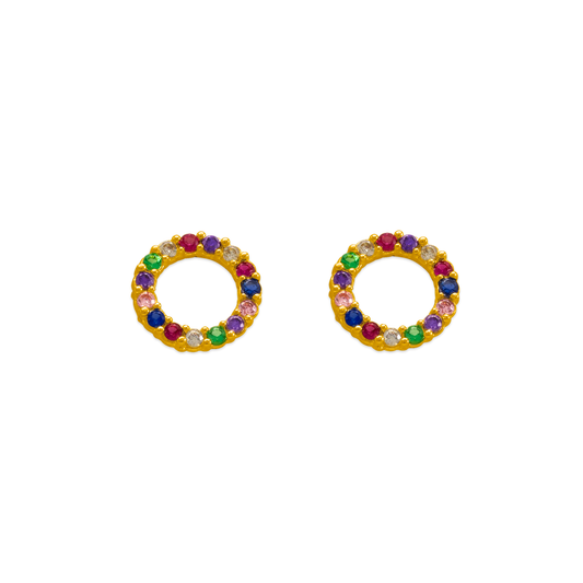 Rainbow Circle CZ Stud Earrings