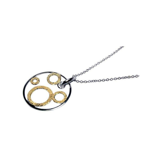 Silver 925 Rhodium and Gold Plated Multi Open Circle Pendant Necklace