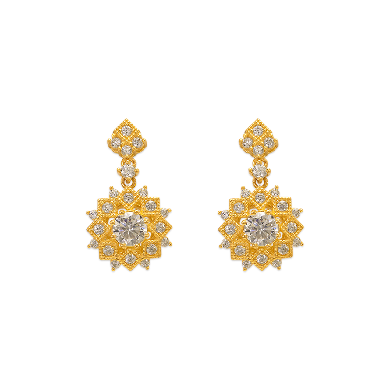 Fancy Diamond Cut Flower CZ Stud Earrings