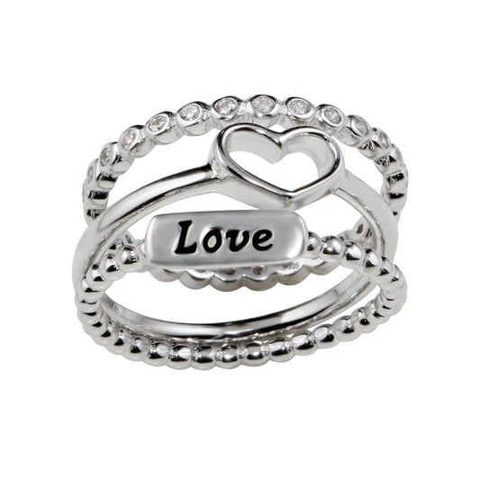 Rhodium Plated 925 Sterling Silver Stackable Love Rings