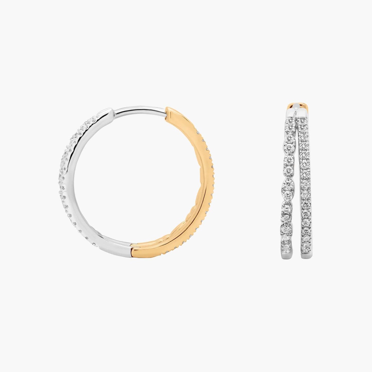 Two-Toned Diamond Double Row Hoop Earrings