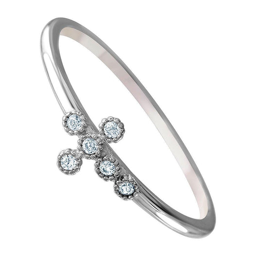 Silver 925 Rhodium Plated Round Band with CZ Cross Ring