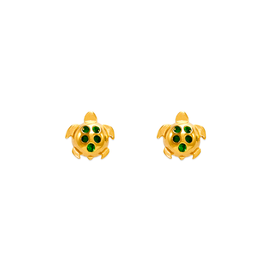 Small Green Turtle CZ Stud Earrings