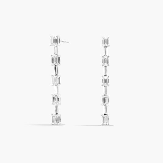 Emerald Cut Diamond Line Drop Earrings