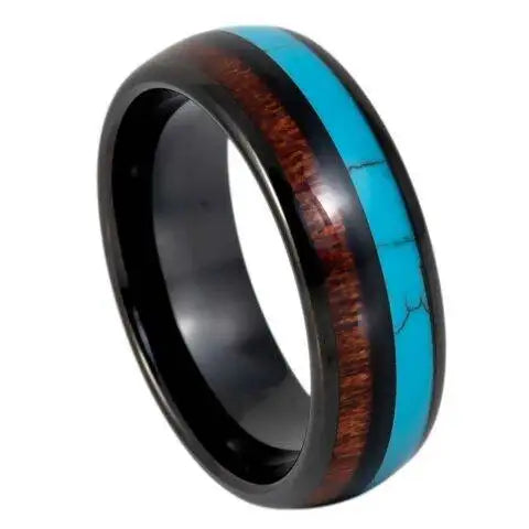 Black IP Plated with Turquoise & Koa Inlay