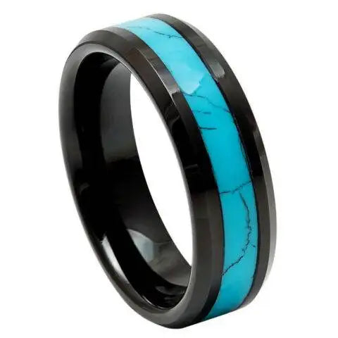 Black IP Plated Blue Turquoise Inlay