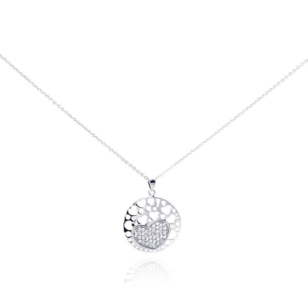 Silver 925 Rhodium Plated Clear CZ Heart Pendant Necklace