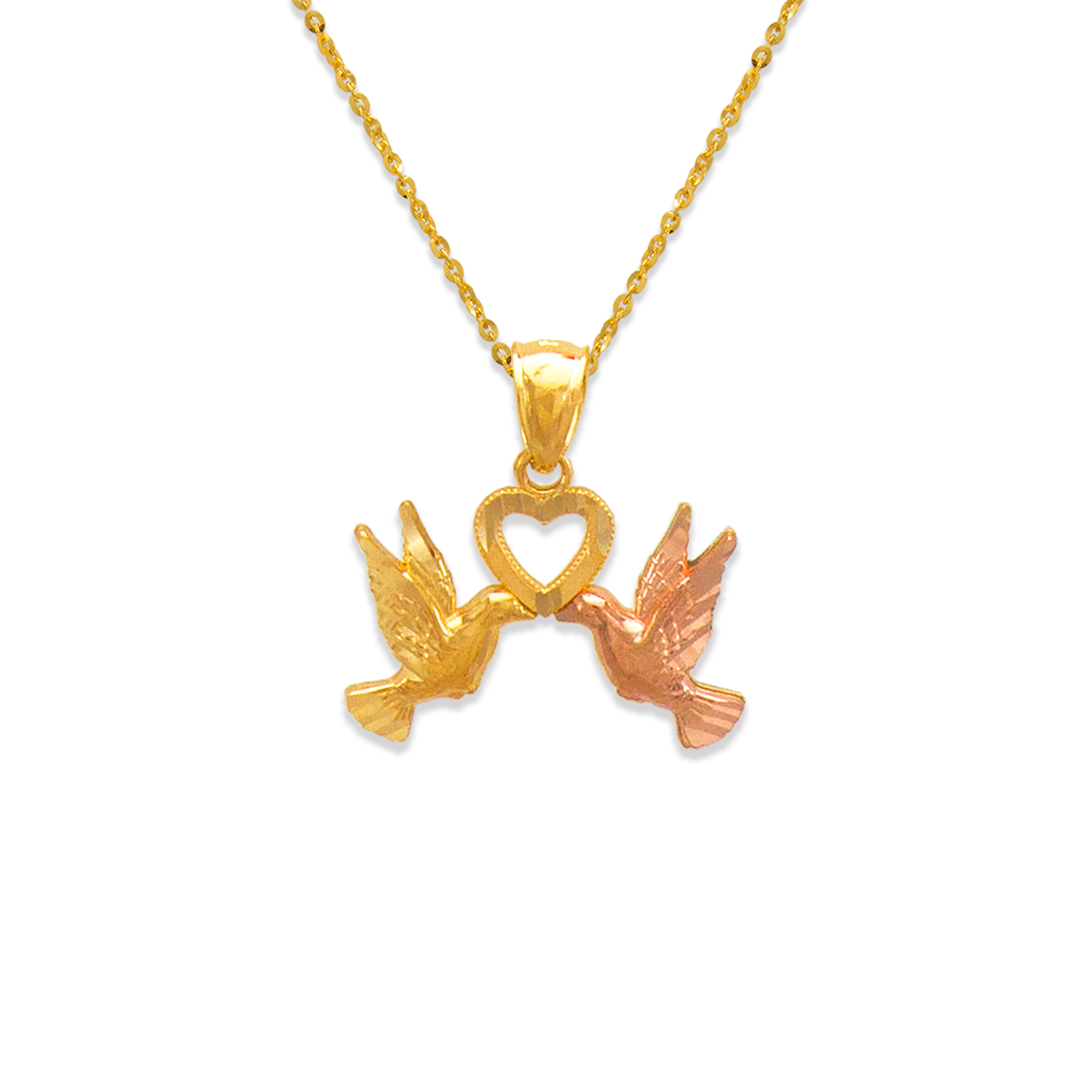 Two Doves Kissing with Heart Pendant