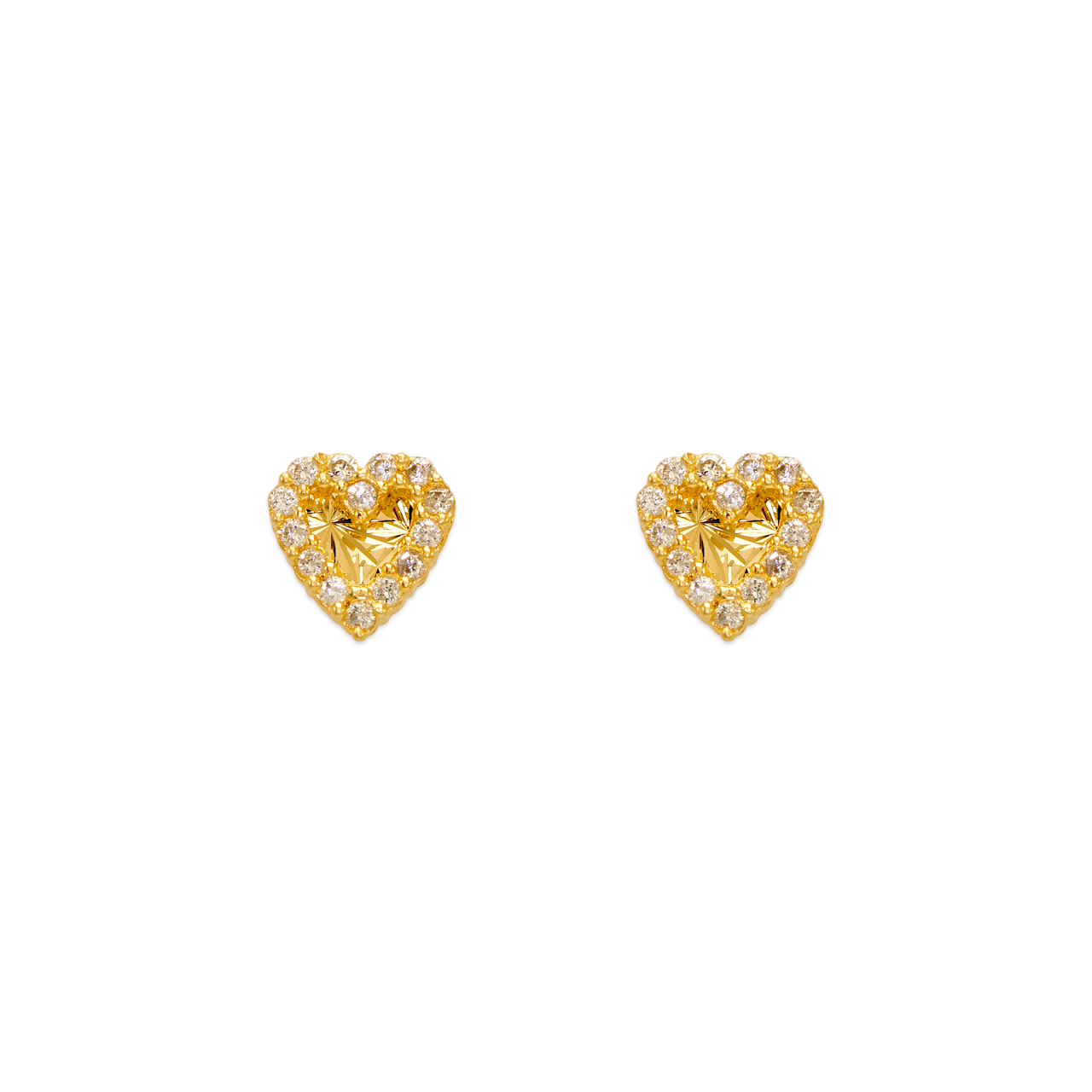 Diamond Cut Heart CZ Stud Earrings