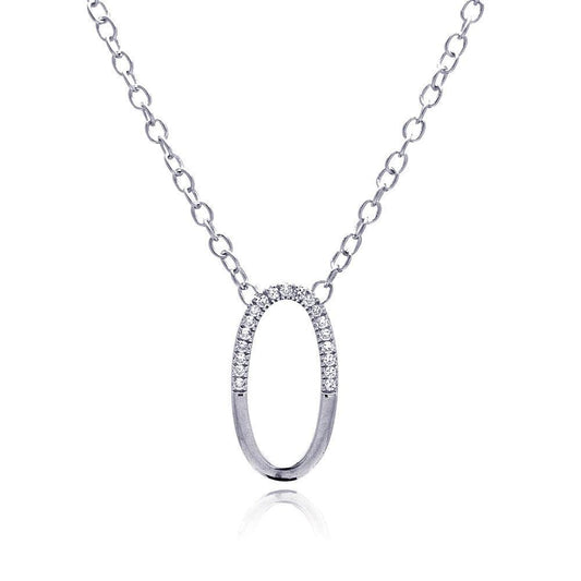 Silver 925 Clear CZ Rhodium Plated Oval Pendant Necklace