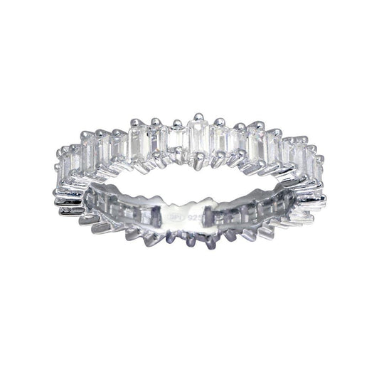 925 Sterling Silver Emerald Cut CZ Baguette Eternity Band Ring