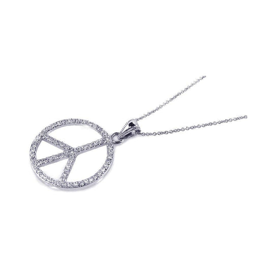 Silver 925 Rhodium Plated Clear CZ Peace Pendant Necklace