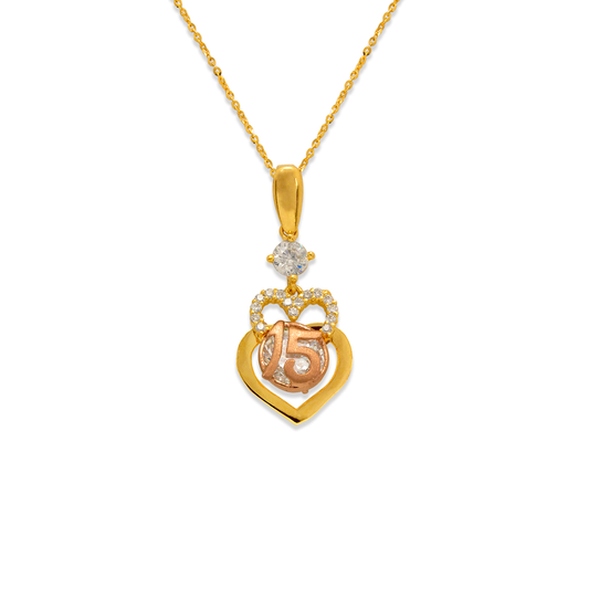 Fancy 15 Anos Double Heart CZ Pendant