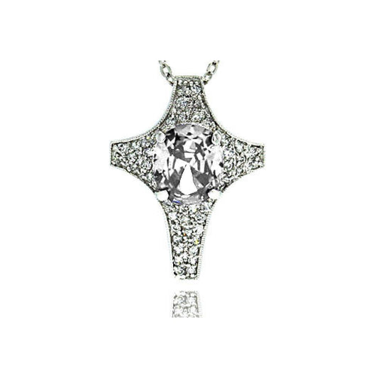 Silver 925 Clear CZ Rhodium Plated Cross Pendant Necklace